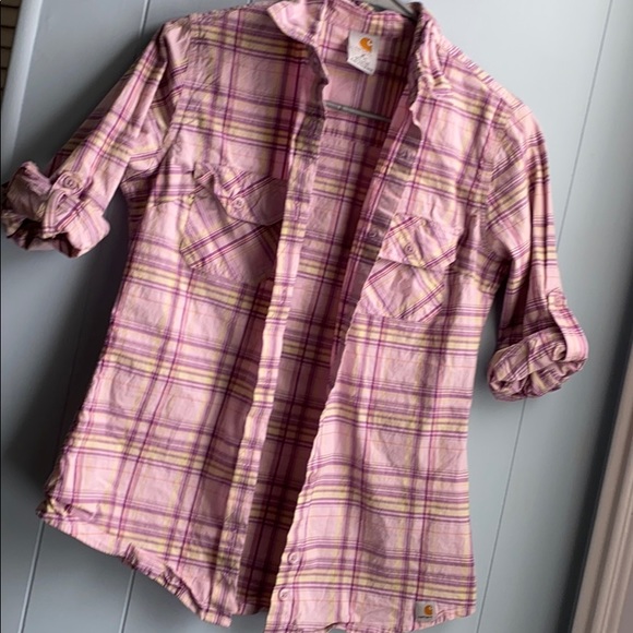 Pink and purple plaid Carhartt button down - Picture 1 of 2